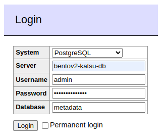 Adminer login